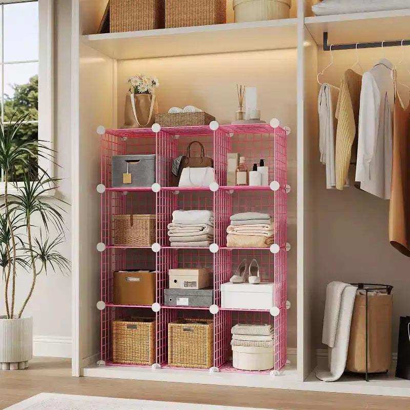 Étagère de rangement en fil métallique, Rangement modulable à 12 cubes pour placard, Unités d'étagères modulaires, Étagères de rangement pour chambre, bureau, salon