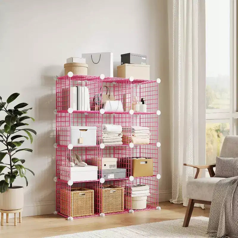 Étagère de rangement en fil métallique, Rangement modulable à 12 cubes pour placard, Unités d'étagères modulaires, Étagères de rangement pour chambre, bureau, salon