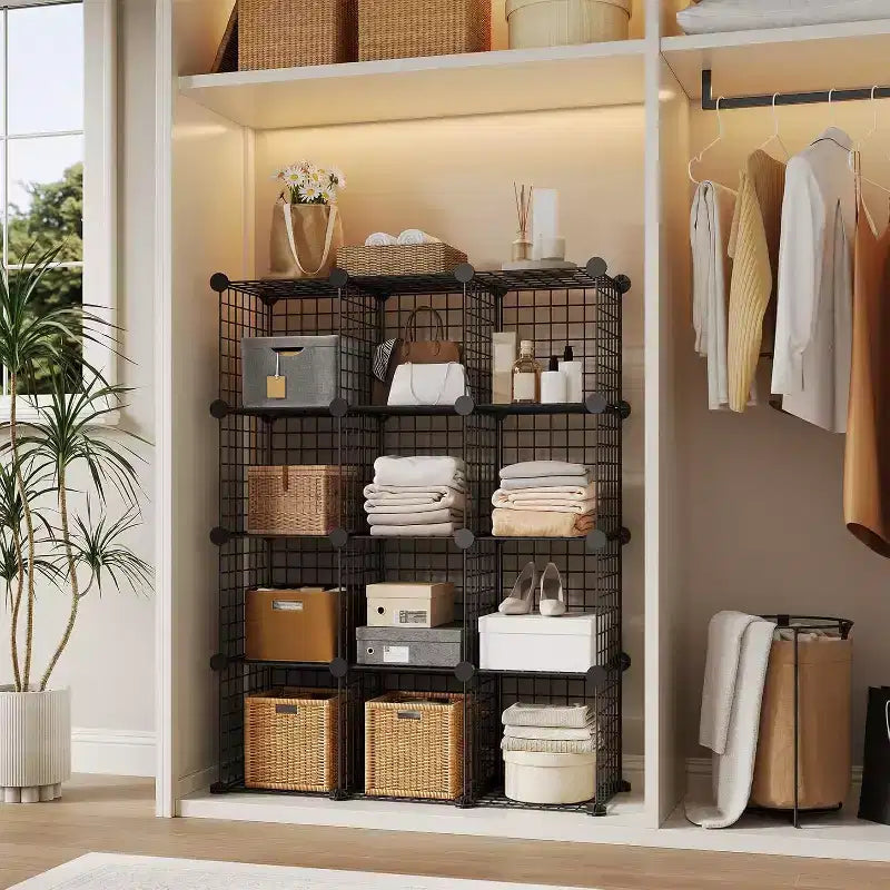 Étagère de rangement en fil métallique, Rangement modulable à 12 cubes pour placard, Unités d'étagères modulaires, Étagères de rangement pour chambre, bureau, salon