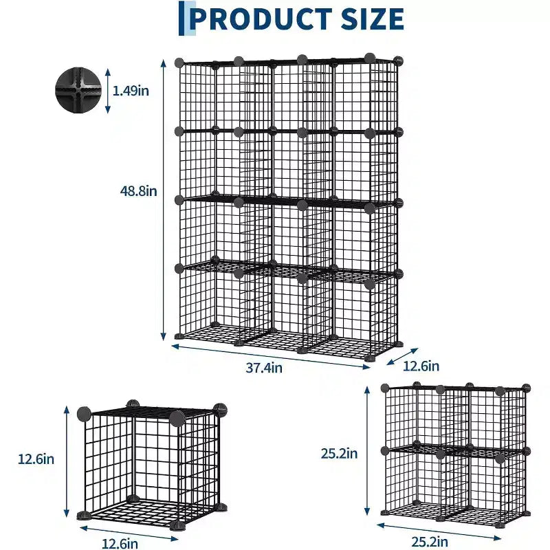 Étagère de rangement en fil métallique, Rangement modulable à 12 cubes pour placard, Unités d'étagères modulaires, Étagères de rangement pour chambre, bureau, salon