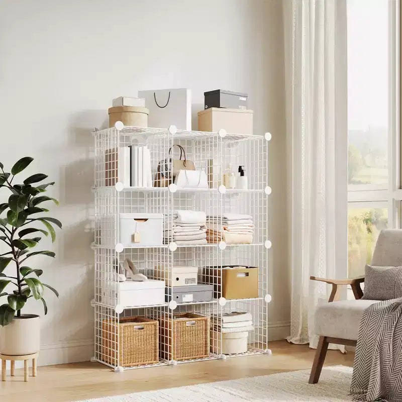Étagère de rangement en fil métallique, Rangement modulable à 12 cubes pour placard, Unités d'étagères modulaires, Étagères de rangement pour chambre, bureau, salon
