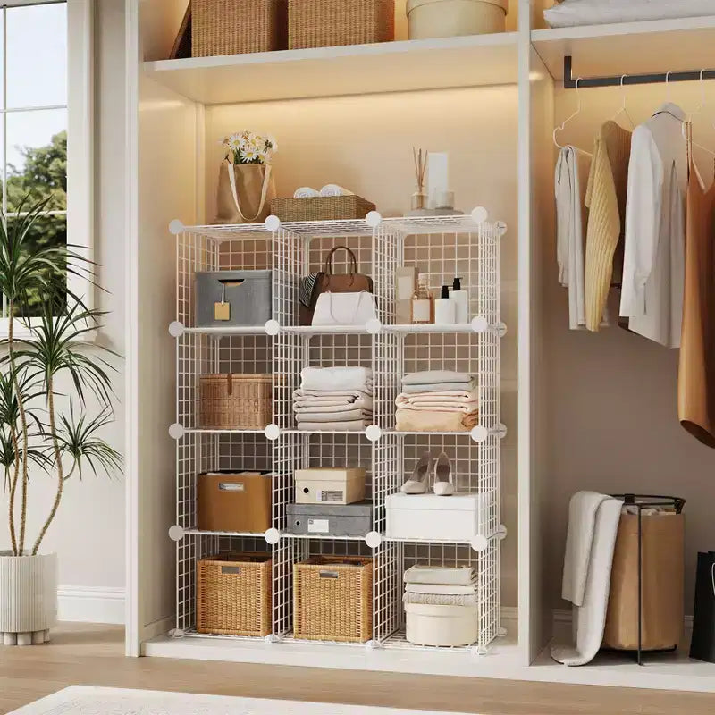 Étagère de rangement en fil métallique, Rangement modulable à 12 cubes pour placard, Unités d'étagères modulaires, Étagères de rangement pour chambre, bureau, salon