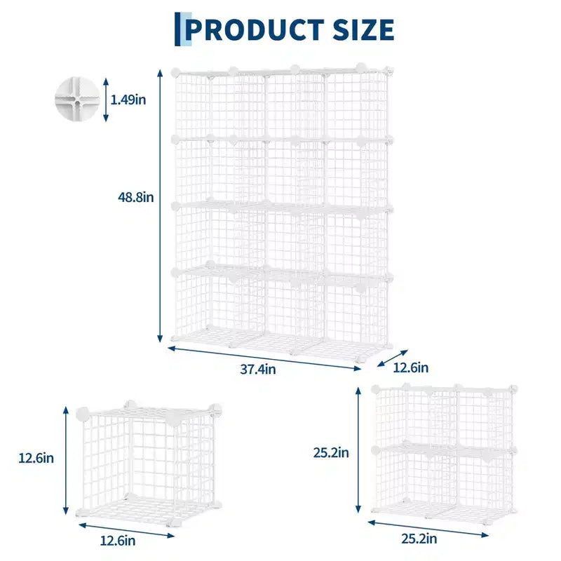 Étagère de rangement en fil métallique, Rangement modulable à 12 cubes pour placard, Unités d'étagères modulaires, Étagères de rangement pour chambre, bureau, salon