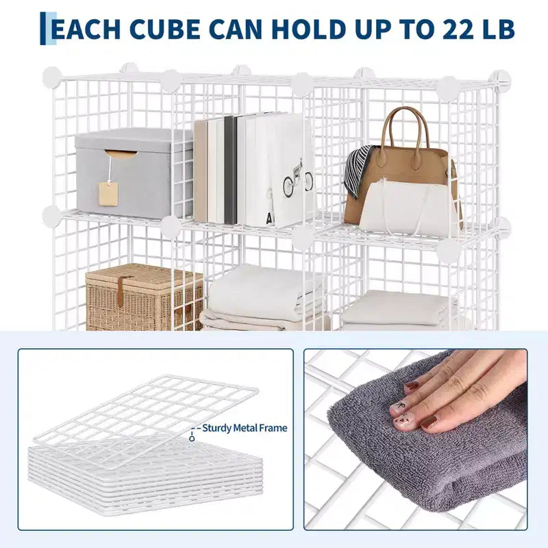 Étagère de rangement en fil métallique, Rangement modulable à 12 cubes pour placard, Unités d'étagères modulaires, Étagères de rangement pour chambre, bureau, salon