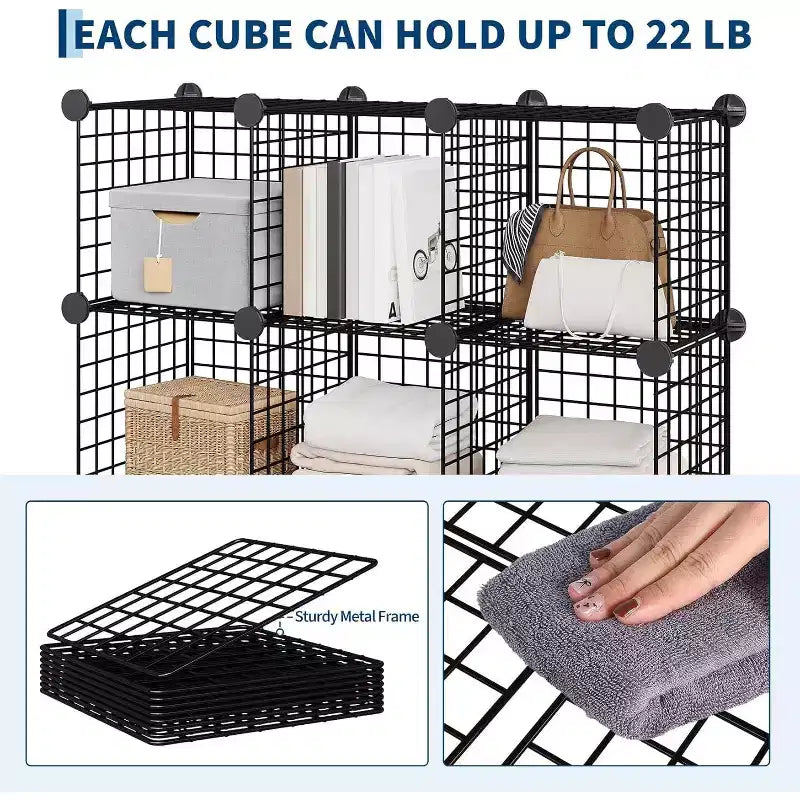 Étagère de rangement en fil métallique, Rangement modulable à 12 cubes pour placard, Unités d'étagères modulaires, Étagères de rangement pour chambre, bureau, salon