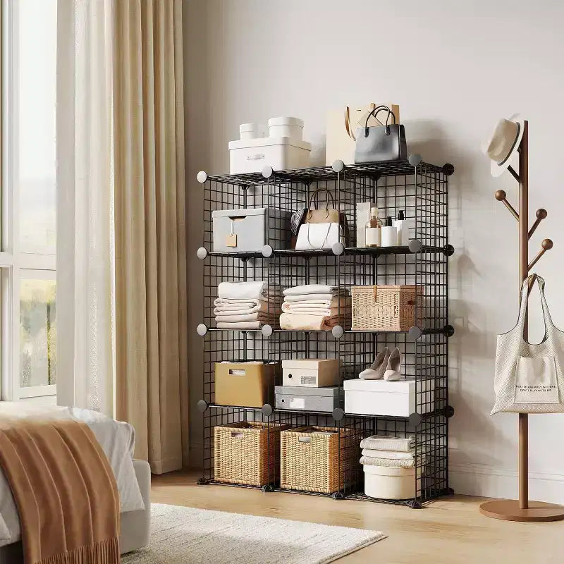 Wire Cube Storage, 12-Cube Closet Organizer Storage, Modular Shelves Units, Storage Bins Shelving for Bedroom, Office, Living Room