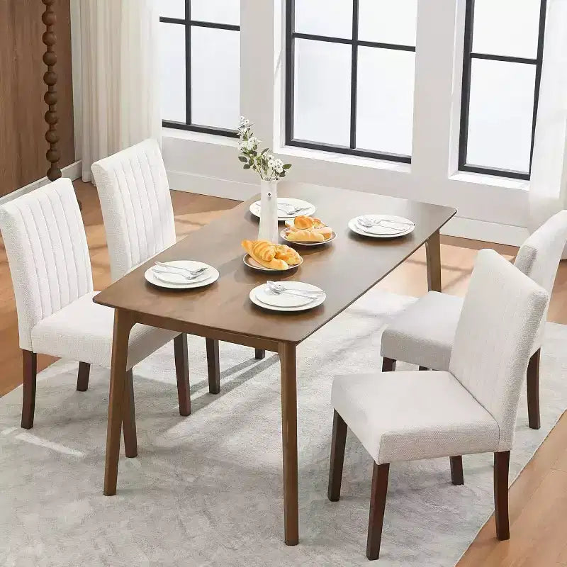 Lot de 4 chaises de salle à manger modernes en tissu avec sièges rembourrés et pieds en bois, pour salles à manger et cuisines, blanc