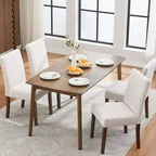 Lot de 4 chaises de salle à manger modernes en tissu avec sièges rembourrés et pieds en bois, pour salles à manger et cuisines, blanc