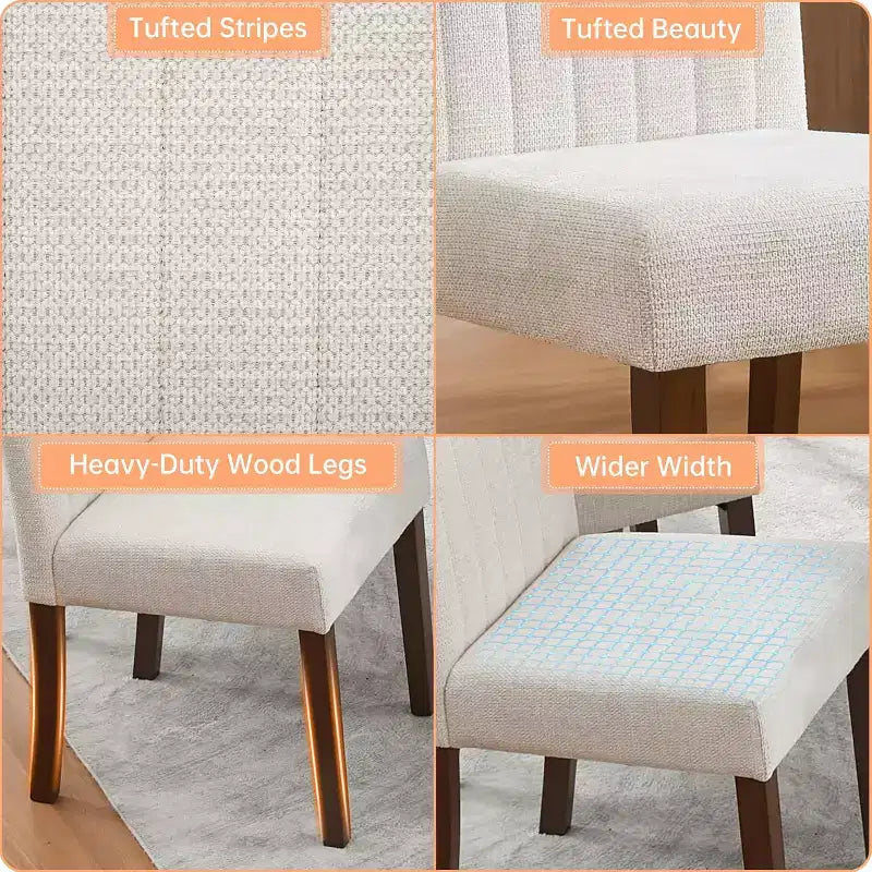 Lot de 4 chaises de salle à manger modernes en tissu avec sièges rembourrés et pieds en bois, pour salles à manger et cuisines, blanc