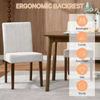 Lot de 4 chaises de salle à manger modernes en tissu avec sièges rembourrés et pieds en bois, pour salles à manger et cuisines, blanc