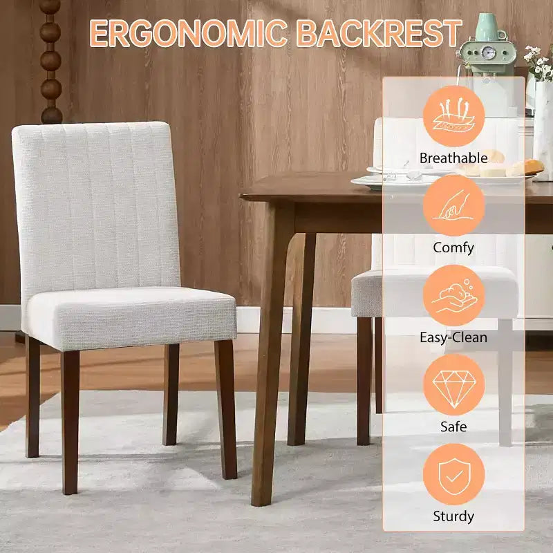 Lot de 4 chaises de salle à manger modernes en tissu avec sièges rembourrés et pieds en bois, pour salles à manger et cuisines, blanc
