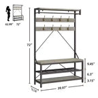 Meuble d'entrée 72 po avec banc à chaussures, rangement aspect bois, barre de suspension et 8 crochets, étagère d'appoint pour manteaux et chaussures