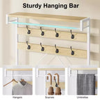 Meuble d'entrée 72 po avec banc à chaussures, rangement aspect bois, barre de suspension et 8 crochets, étagère d'appoint pour manteaux et chaussures