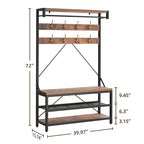 Meuble d'entrée 72 po avec banc à chaussures, rangement aspect bois, barre de suspension et 8 crochets, étagère d'appoint pour manteaux et chaussures