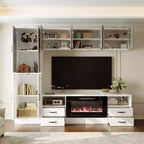 Meuble TV minimaliste bicolore Famapy : Meuble de rangement multiple Élégant meuble TV pour salons (Cheminée électrique en option)