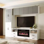 Meuble TV minimaliste bicolore Famapy : Meuble de rangement multiple Élégant meuble TV pour salons (Cheminée électrique en option)