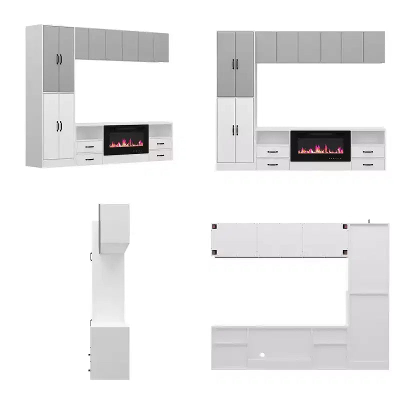 Meuble TV minimaliste bicolore Famapy : Meuble de rangement multiple Élégant meuble TV pour salons (Cheminée électrique en option)