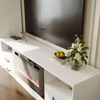 Meuble TV minimaliste bicolore Famapy : Meuble de rangement multiple Élégant meuble TV pour salons (Cheminée électrique en option)