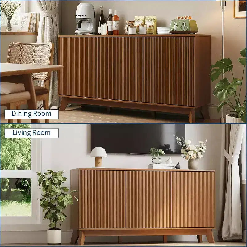 Buffet de ferme de 58 po avec 3 portes cannelées et tablettes réglables - Buffet de ferme de 58 po avec rangement