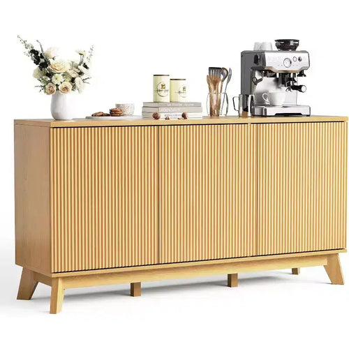 58 Farmhouse Sideboard Buffet Cabinet with 3 Fluted Doors & Adjustable Shelves - 58 Inch Farmhouse Buffet Cabinet with Storage