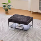 Table basse pouf capitonnée 78 cm, repose-pieds en fausse fourrure, pieds en métal noir, étagère ouverte en bois pour salon, chambre, entrée, hôtel