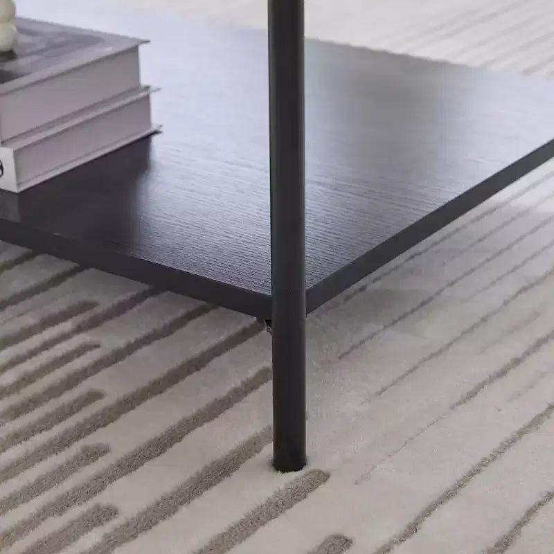Table basse pouf capitonnée 78 cm, repose-pieds en fausse fourrure, pieds en métal noir, étagère ouverte en bois pour salon, chambre, entrée, hôtel