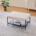Upholstered Ottoman Coffee Table 30.7, Faux Fur Footstool, Black Metal Legs, Wooden Open Shelf for Living Room, Bedroom, Entry, Hotel