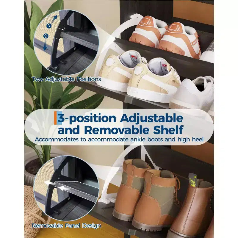 Meuble à chaussures étroit en rotin, organisateur d'entrée à 4 portes avec 2 tiroirs, étagères réglables, peut contenir 24 paires, peu encombrant pour le couloir