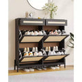 Narrow Rattan Shoe Cabinet,4-Door Entryway Organizer with 2 Drawers, Adjustable Shelves, Holds 24 Pairs, Space-Saving for Hallway