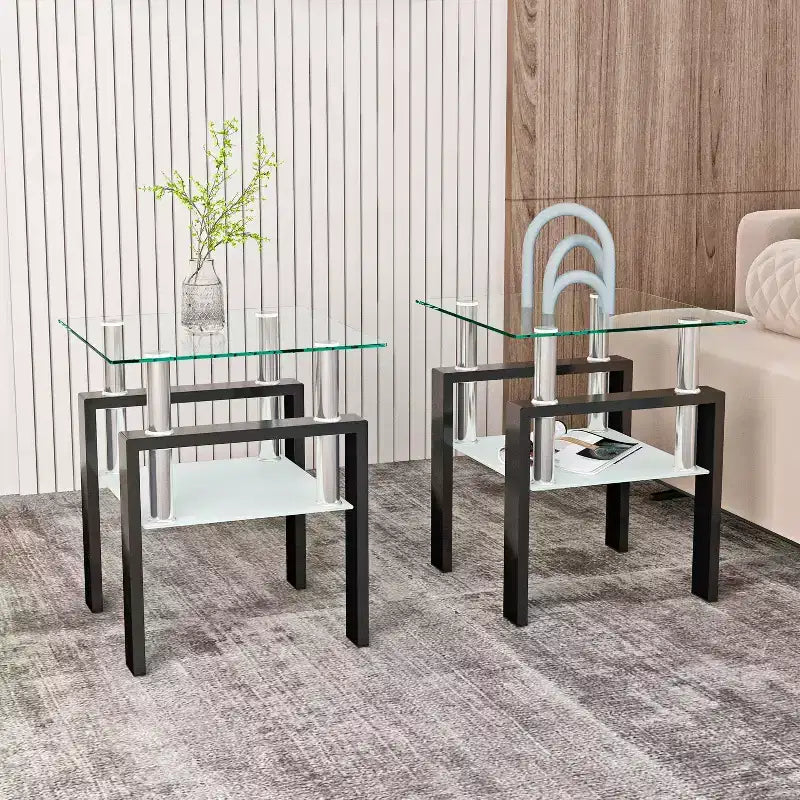 Table basse en verre, table d'appoint carrée de style minimaliste moderne avec pieds en métal, plateau en verre trempé, pour bureau à domicile, salon