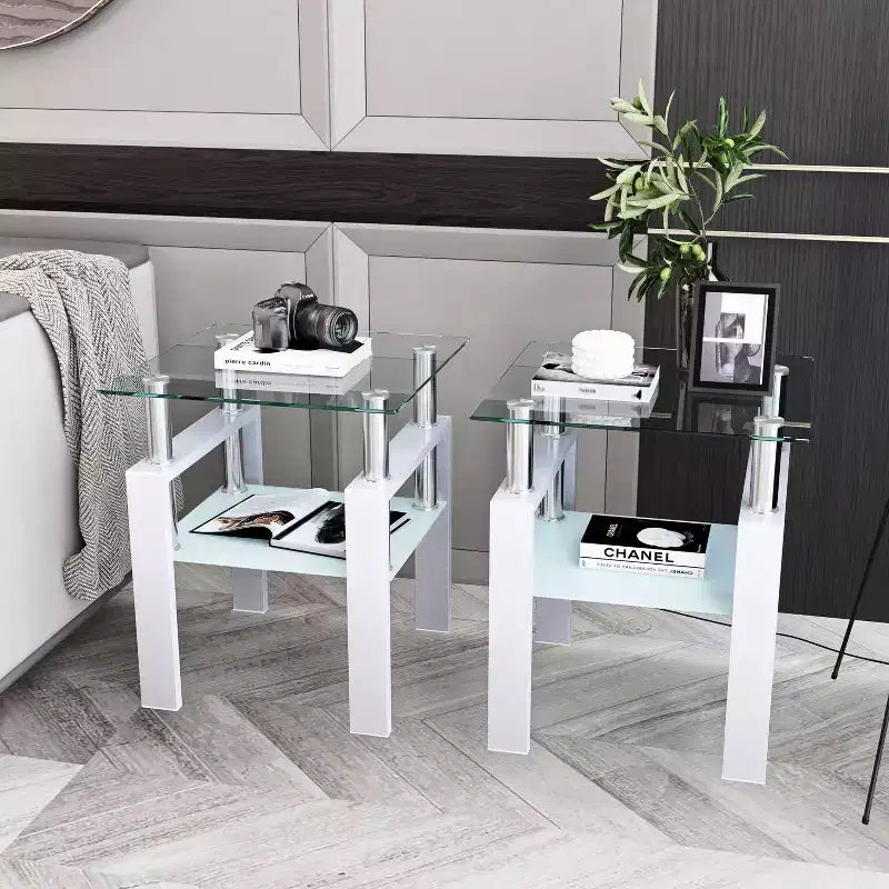 Table basse en verre, table d'appoint carrée de style minimaliste moderne avec pieds en métal, plateau en verre trempé, pour bureau à domicile, salon
