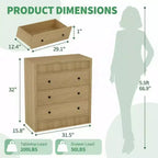 Table de chevet GustoWave à 3 tiroirs cannelés, commode de rangement moderne de 80 cm de large pour chambre à coucher, couloir et chambre d'enfant