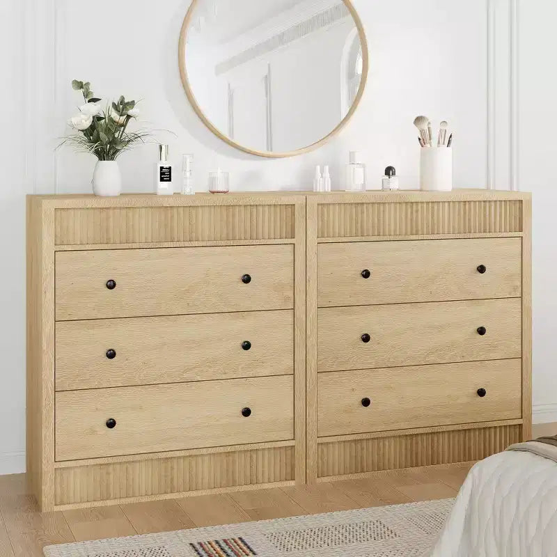 Table de chevet GustoWave à 3 tiroirs cannelés, commode de rangement moderne de 80 cm de large pour chambre à coucher, couloir et chambre d'enfant