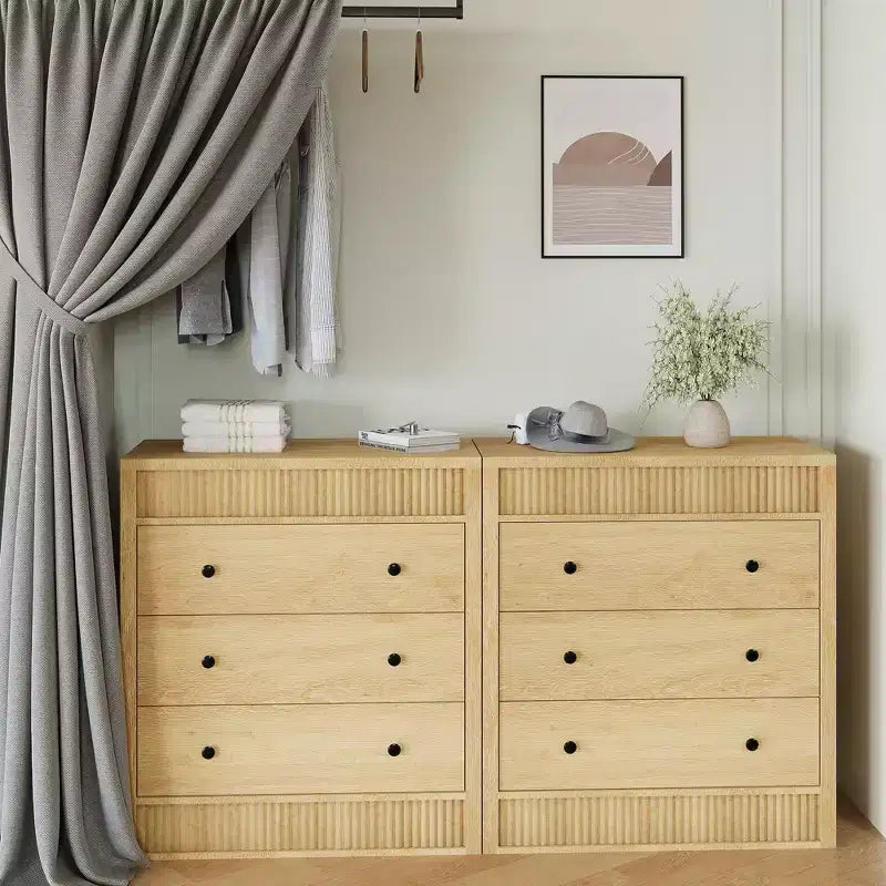 Table de chevet GustoWave à 3 tiroirs cannelés, commode de rangement moderne de 80 cm de large pour chambre à coucher, couloir et chambre d'enfant