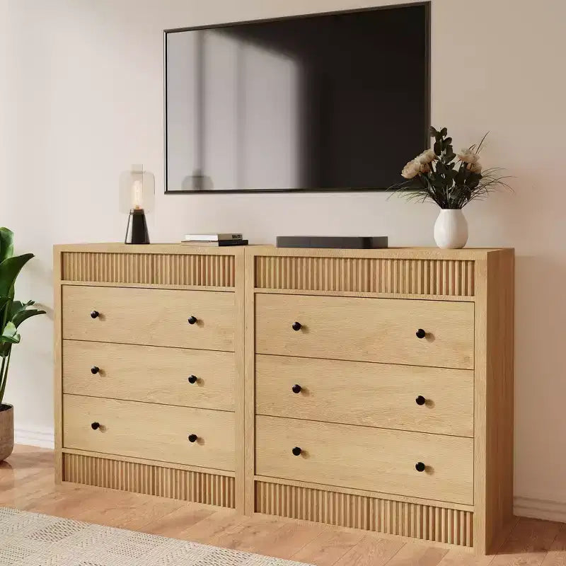 Table de chevet GustoWave à 3 tiroirs cannelés, commode de rangement moderne de 80 cm de large pour chambre à coucher, couloir et chambre d'enfant