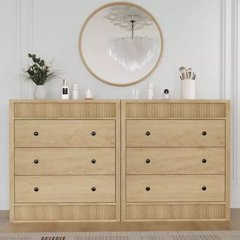 Table de chevet GustoWave à 3 tiroirs cannelés, commode de rangement moderne de 80 cm de large pour chambre à coucher, couloir et chambre d'enfant