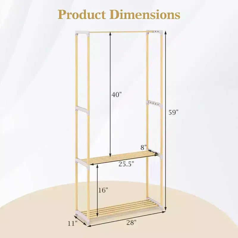 Portant à vêtements Costway en pin avec étagère de rangement ouverte à 2 niveaux pour chambre à coucher, garde-robe naturelle et grise