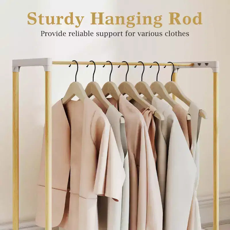 Portant à vêtements Costway en pin avec étagère de rangement ouverte à 2 niveaux pour chambre à coucher, garde-robe naturelle et grise