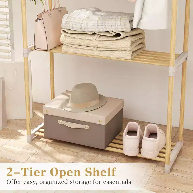 Portant à vêtements Costway en pin avec étagère de rangement ouverte à 2 niveaux pour chambre à coucher, garde-robe naturelle et grise