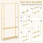 Portant à vêtements Costway en pin avec étagère de rangement ouverte à 2 niveaux pour chambre à coucher, garde-robe naturelle et grise