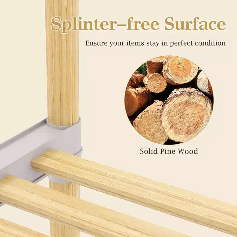 Portant à vêtements Costway en pin avec étagère de rangement ouverte à 2 niveaux pour chambre à coucher, garde-robe naturelle et grise