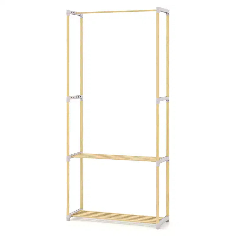 Portant à vêtements Costway en pin avec étagère de rangement ouverte à 2 niveaux pour chambre à coucher, garde-robe naturelle et grise