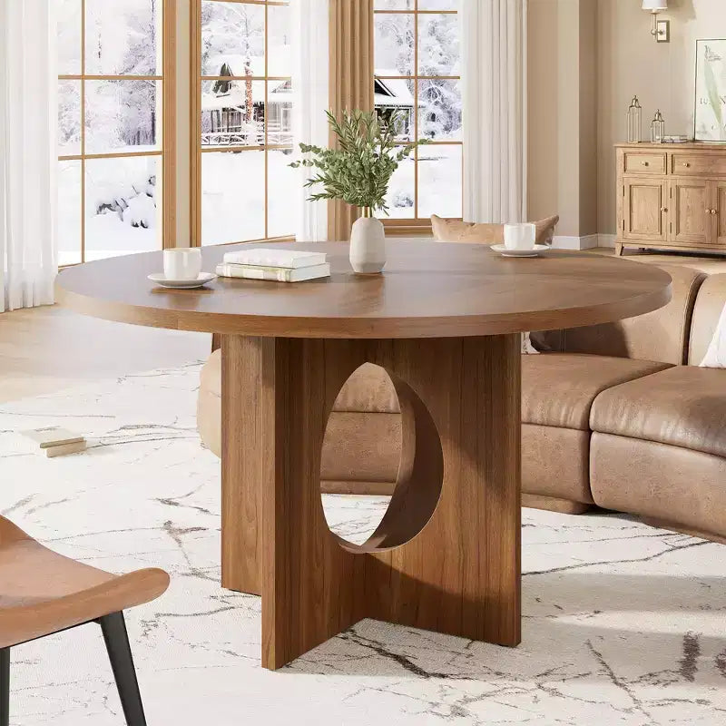 Table à manger ronde de 47" avec base piédestal robuste, peu encombrante pour le salon, la cuisine, l'appartement