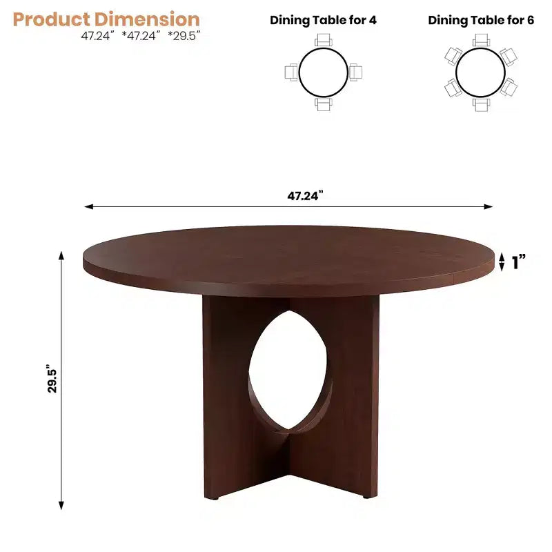 Table à manger ronde de 47" avec base piédestal robuste, peu encombrante pour le salon, la cuisine, l'appartement