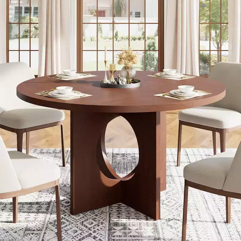 Table à manger ronde de 47" avec base piédestal robuste, peu encombrante pour le salon, la cuisine, l'appartement