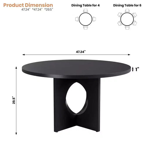 Table à manger ronde de 47" avec base piédestal robuste, peu encombrante pour le salon, la cuisine, l'appartement
