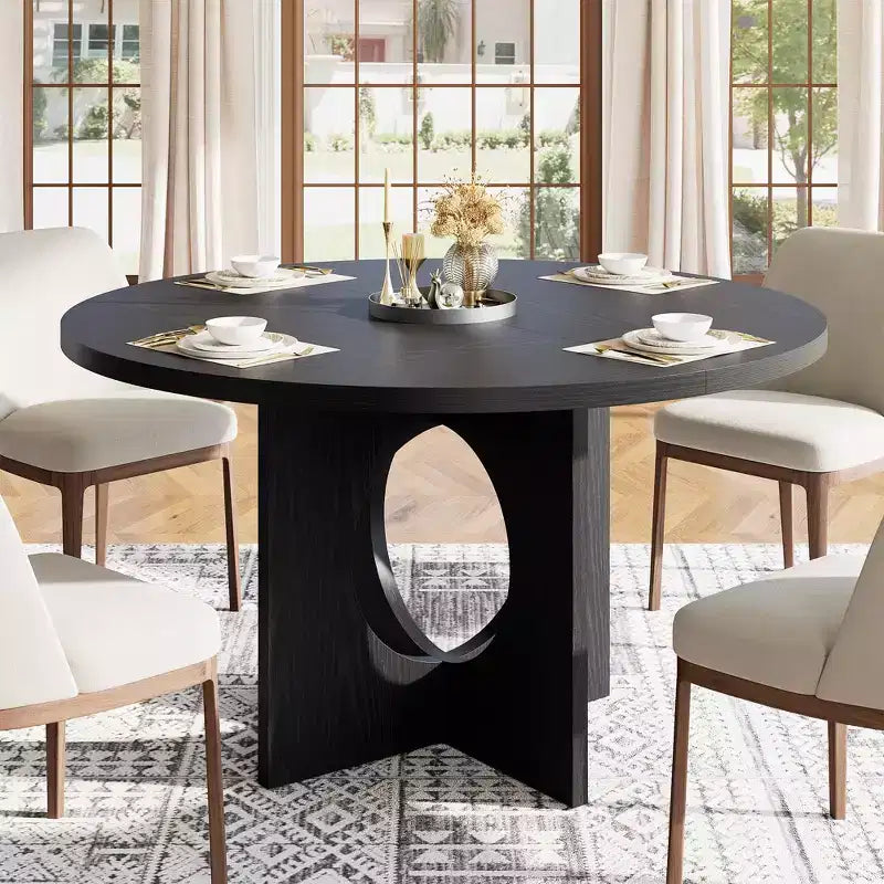 Table à manger ronde de 47" avec base piédestal robuste, peu encombrante pour le salon, la cuisine, l'appartement