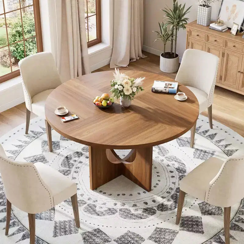 Table à manger ronde de 47" avec base piédestal robuste, peu encombrante pour le salon, la cuisine, l'appartement