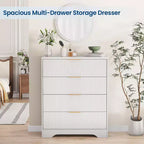 Commode 4 tiroirs, 98 cm de style moderne cannelé avec poignées dorées, rangement polyvalent pour chambre à coucher, salon, couloir et chambre d'enfant