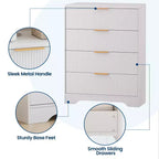 Commode 4 tiroirs, 98 cm de style moderne cannelé avec poignées dorées, rangement polyvalent pour chambre à coucher, salon, couloir et chambre d'enfant